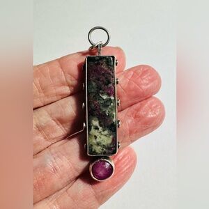 Artisan Handcrafted Eudialyte and Pink Sapphire
Sterling Silver Pendant Necklace